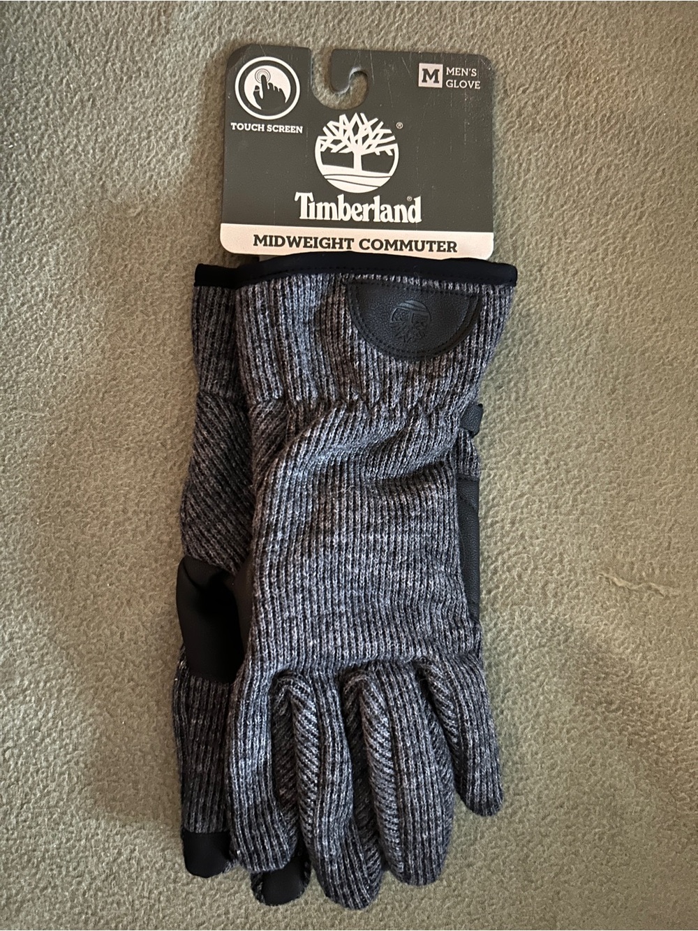 Timberland Gray Knit Touchscreen Midweight Gloves for Men, medium, new
